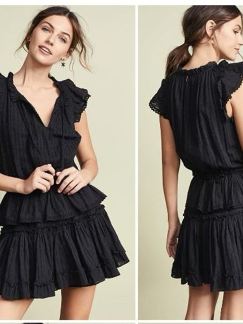 Misa Los Angeles Mini Dress Black Ruffle Lilian Cotton Tiered size XS